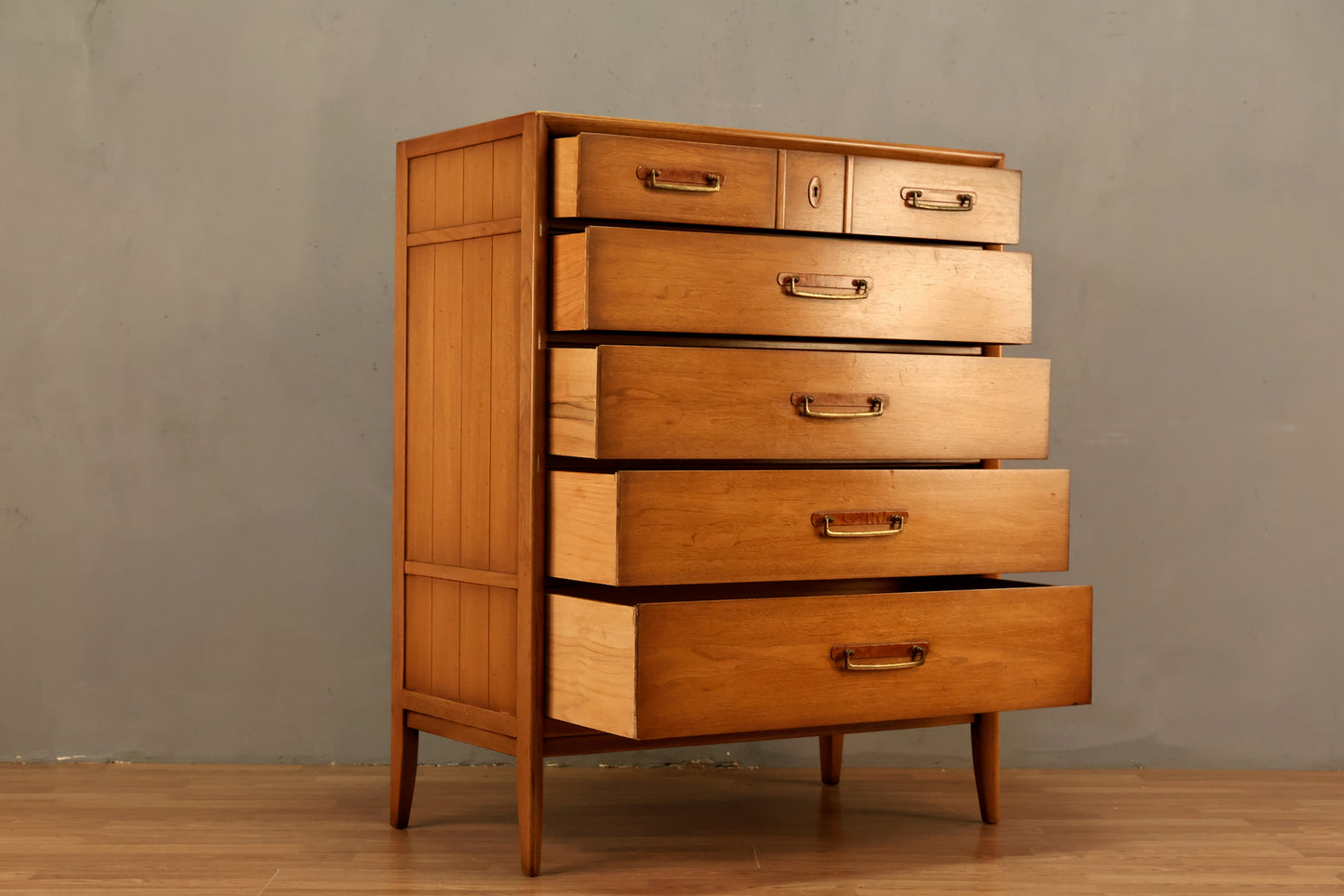 Drexel "Meridian" Walnut 5-Drawer Highboy Dresser