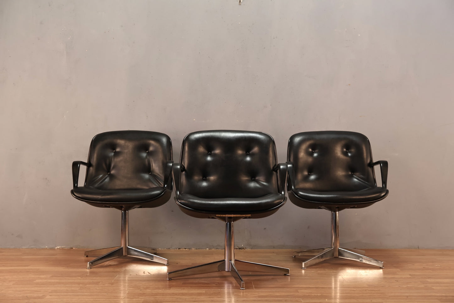 Steelcase Black Leather Swivel Armchair