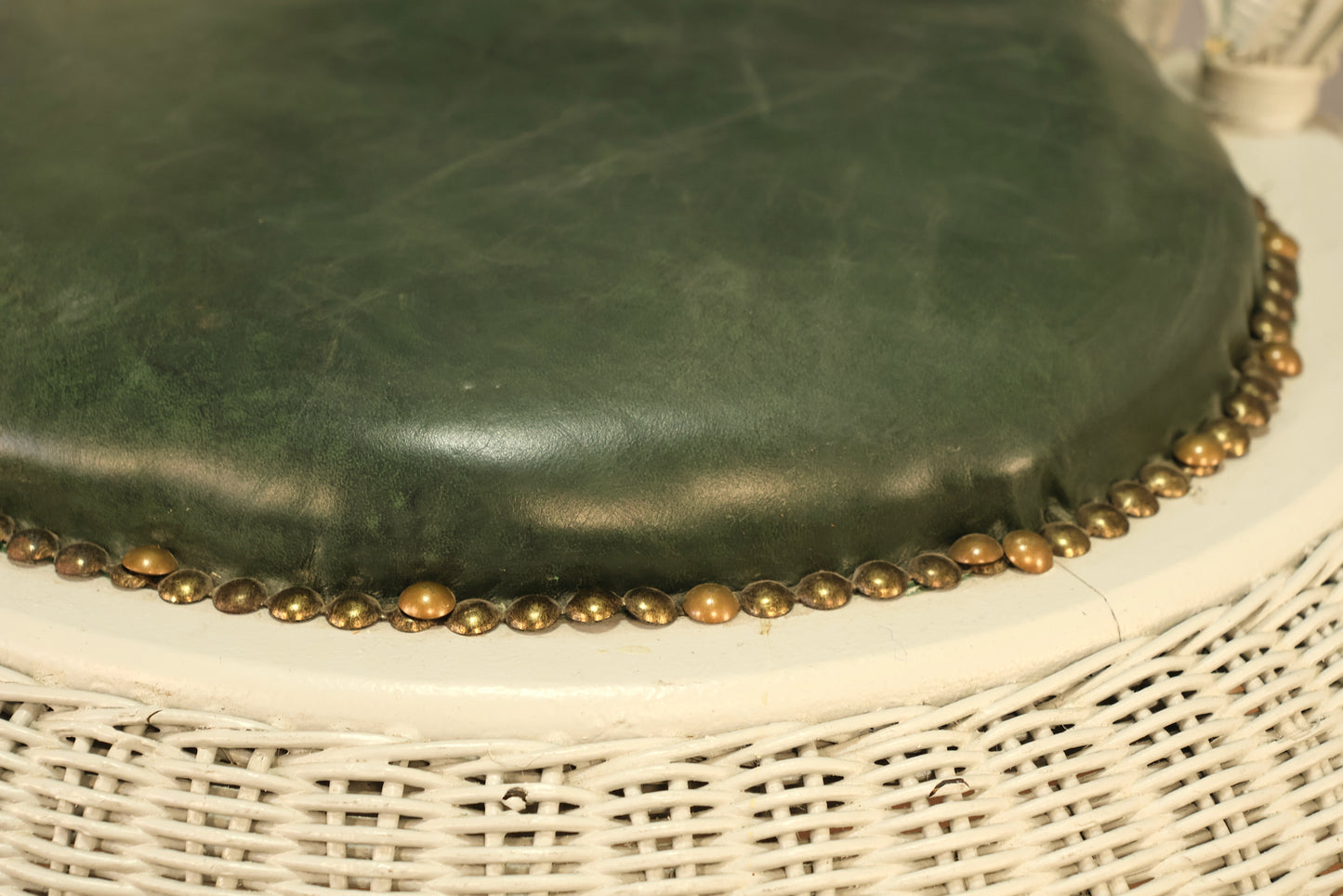 Gray Wicker & Green Leather Accent Chair
