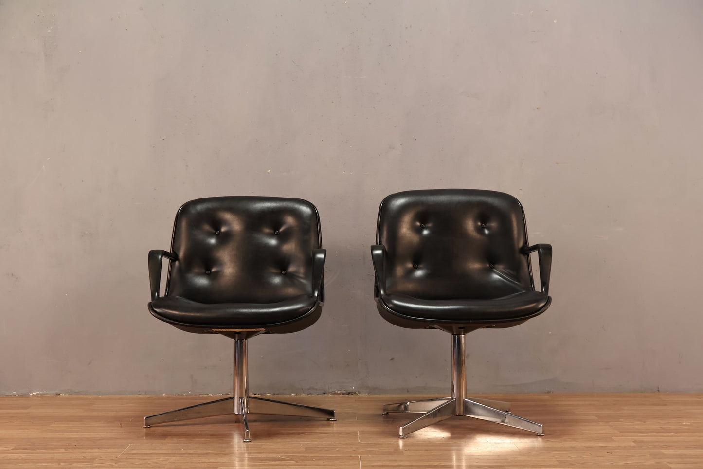 Steelcase Black Leather Swivel Armchair