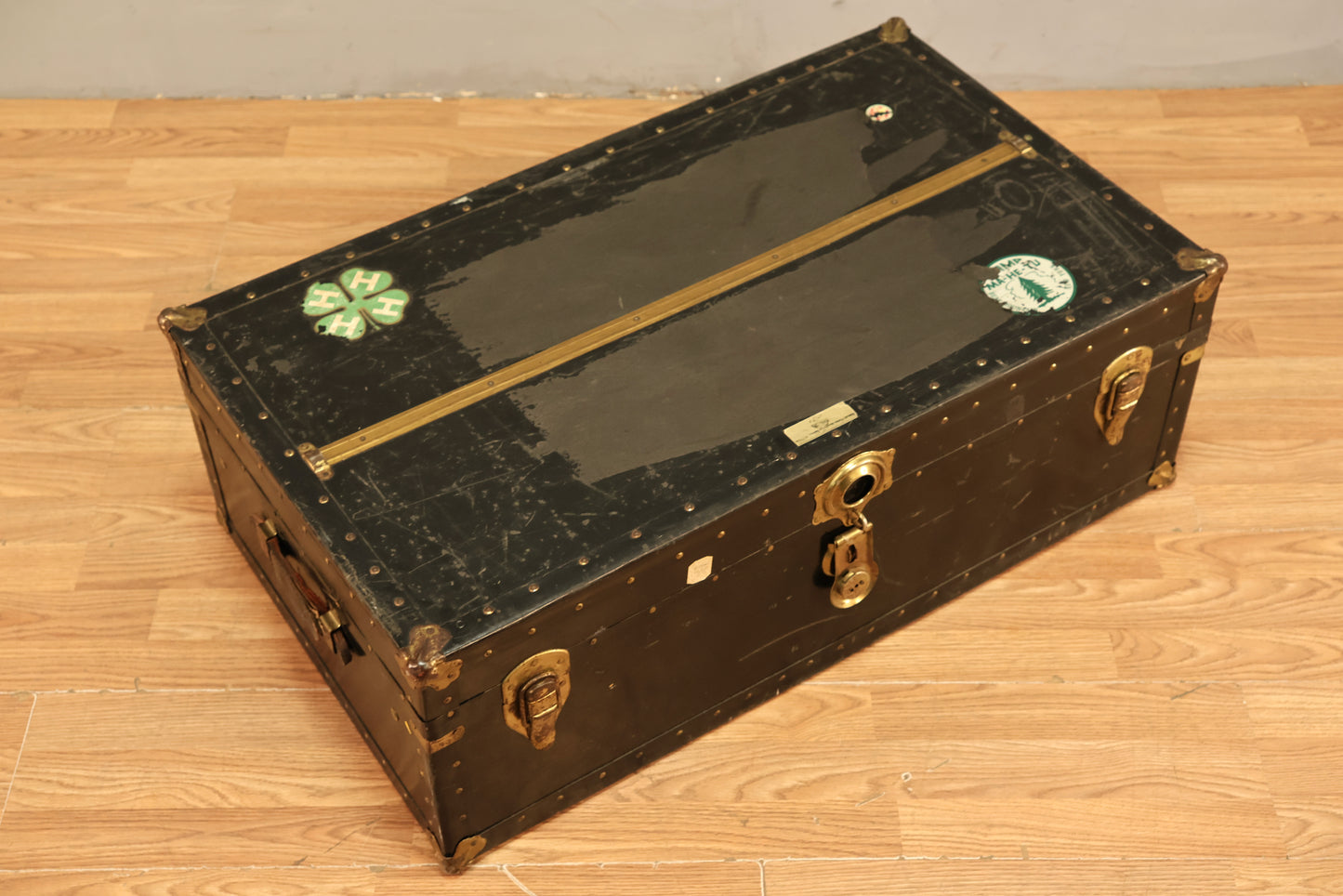 Low Antique Black Steamer Trunk - ONLINE ONLY