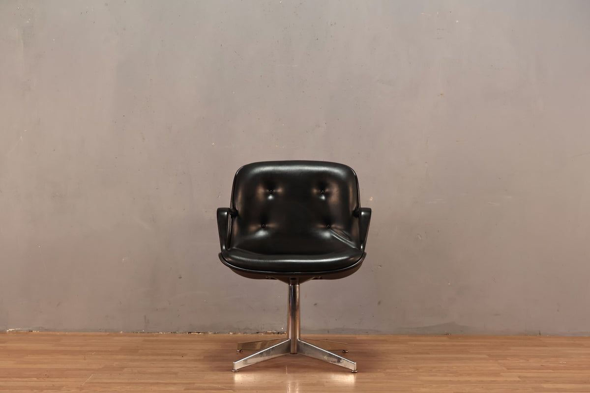 Steelcase Black Leather Swivel Armchair