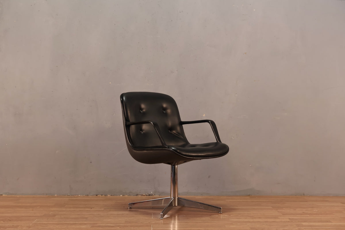 Steelcase Black Leather Swivel Armchair