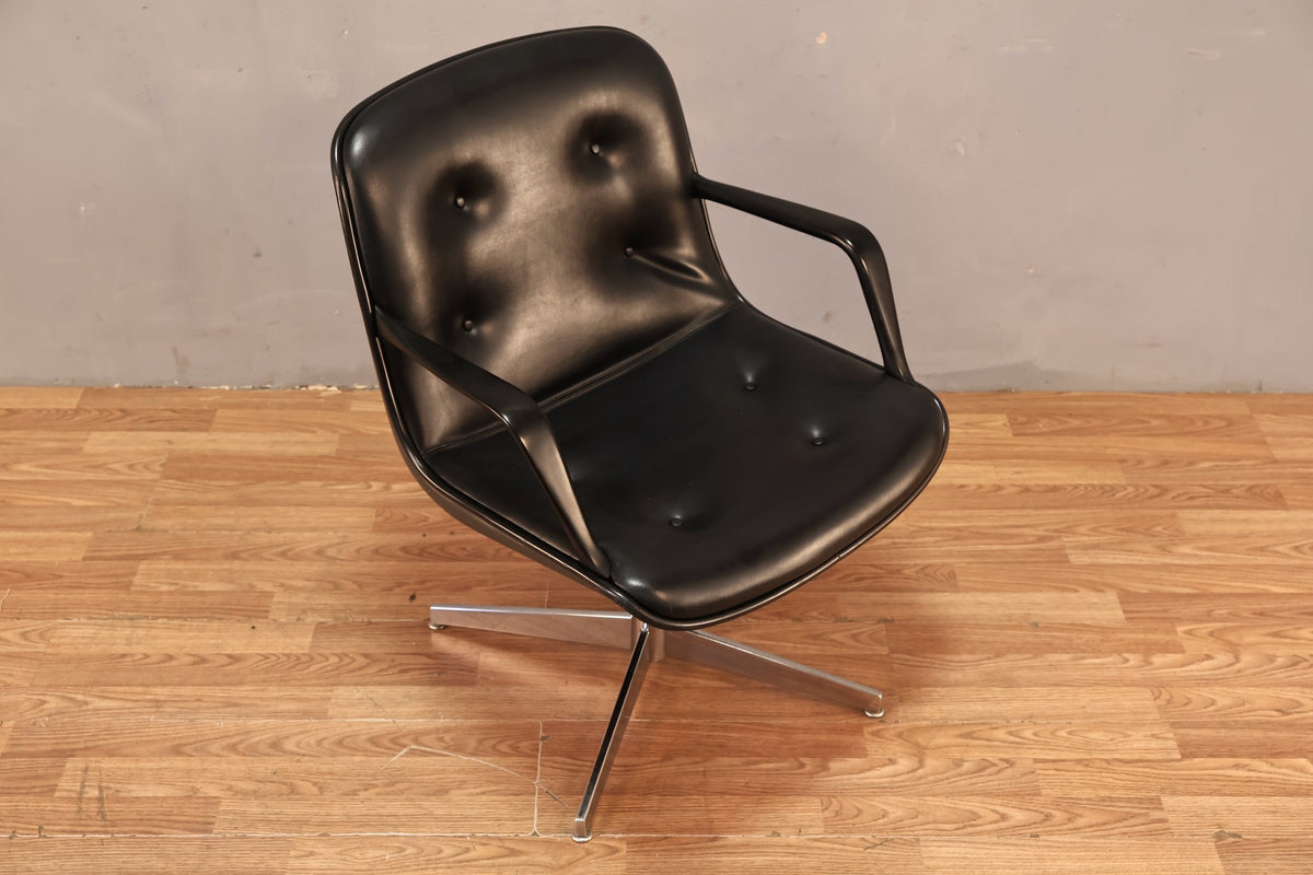 Steelcase Black Leather Swivel Armchair