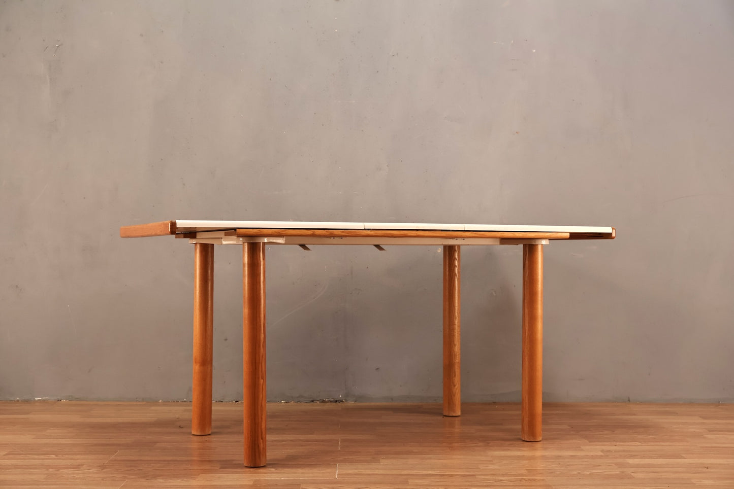 White Laminate & Pine Table With Built-In Leaf - ONLINE ONLY