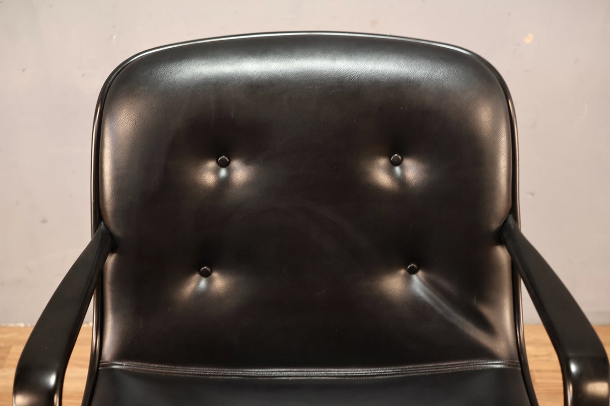 Steelcase Black Leather Swivel Armchair