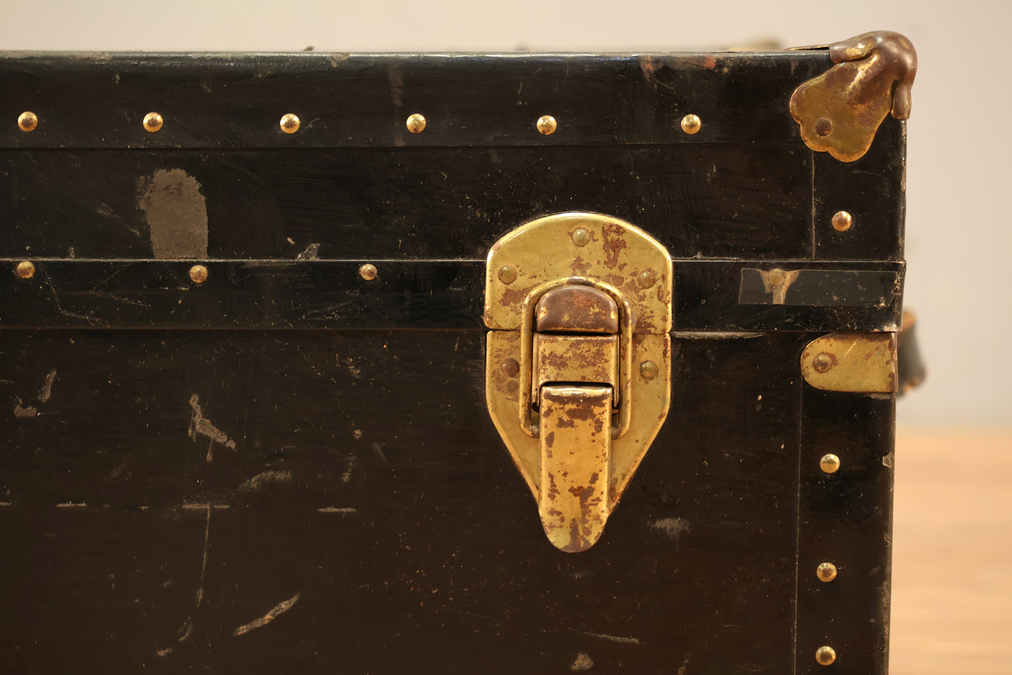 Low Antique Black Steamer Trunk - ONLINE ONLY