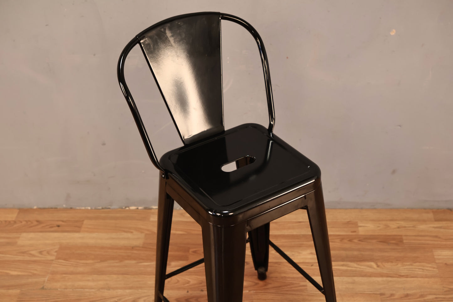 Modern Tolix-Style Black Counter Stool