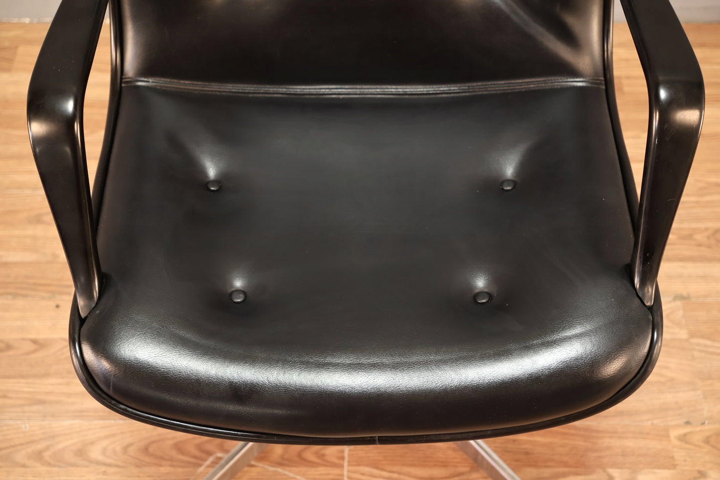 Steelcase Black Leather Swivel Armchair