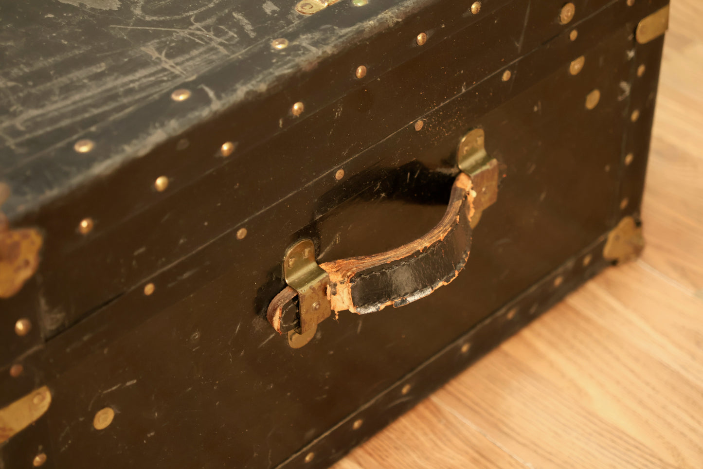 Low Antique Black Steamer Trunk - ONLINE ONLY