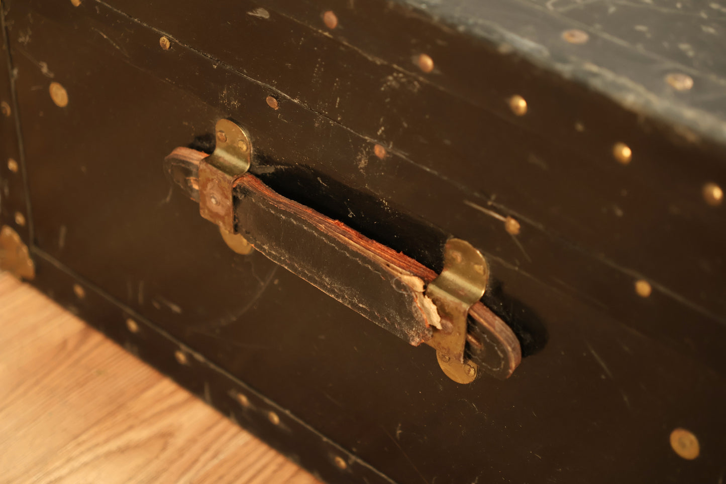 Low Antique Black Steamer Trunk - ONLINE ONLY