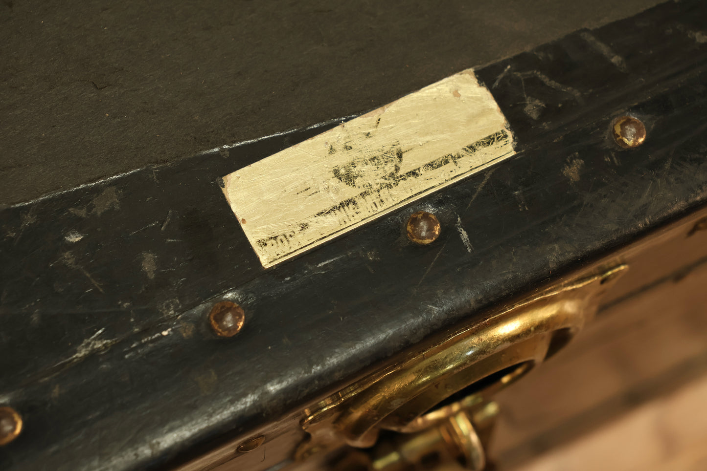 Low Antique Black Steamer Trunk - ONLINE ONLY