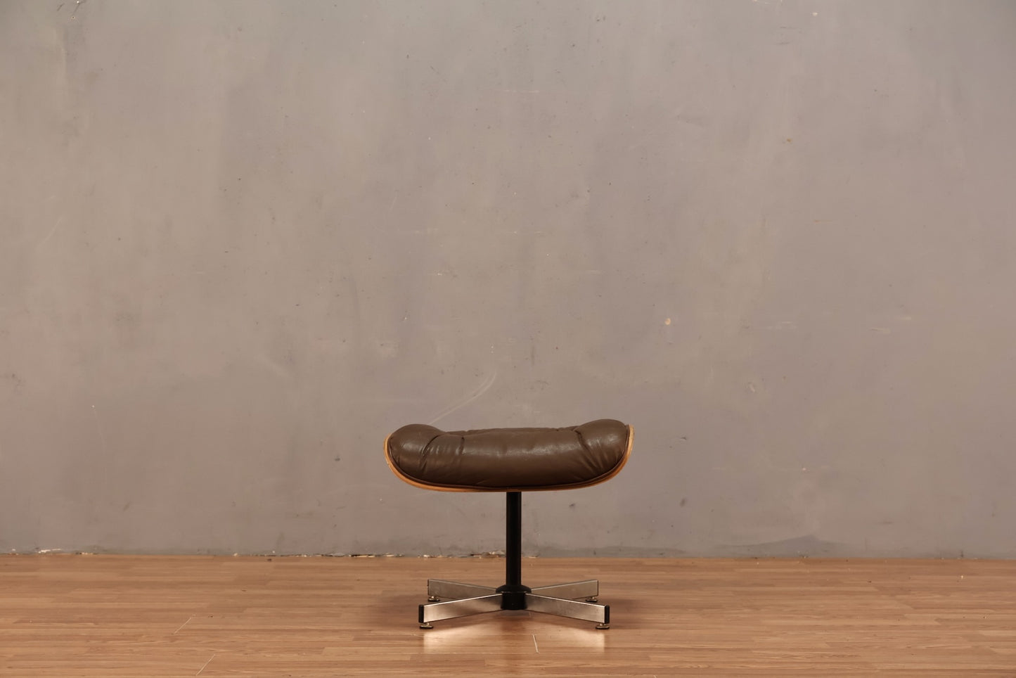 Eames-Style Taupe Leather Ottoman