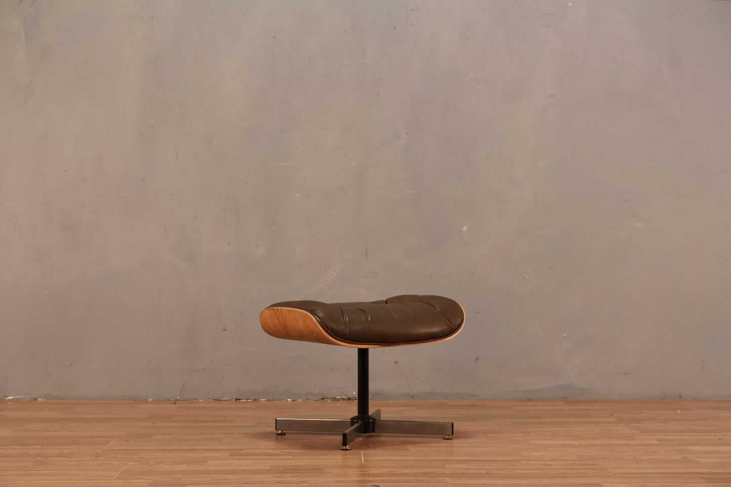 Eames-Style Taupe Leather Ottoman
