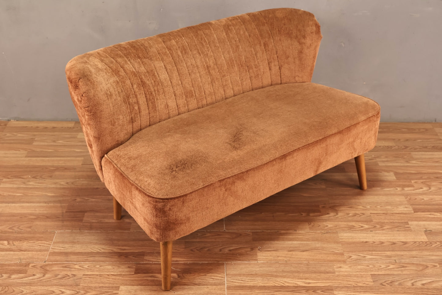Mid Century Tawny Velveteen Settee - ONLINE ONLY