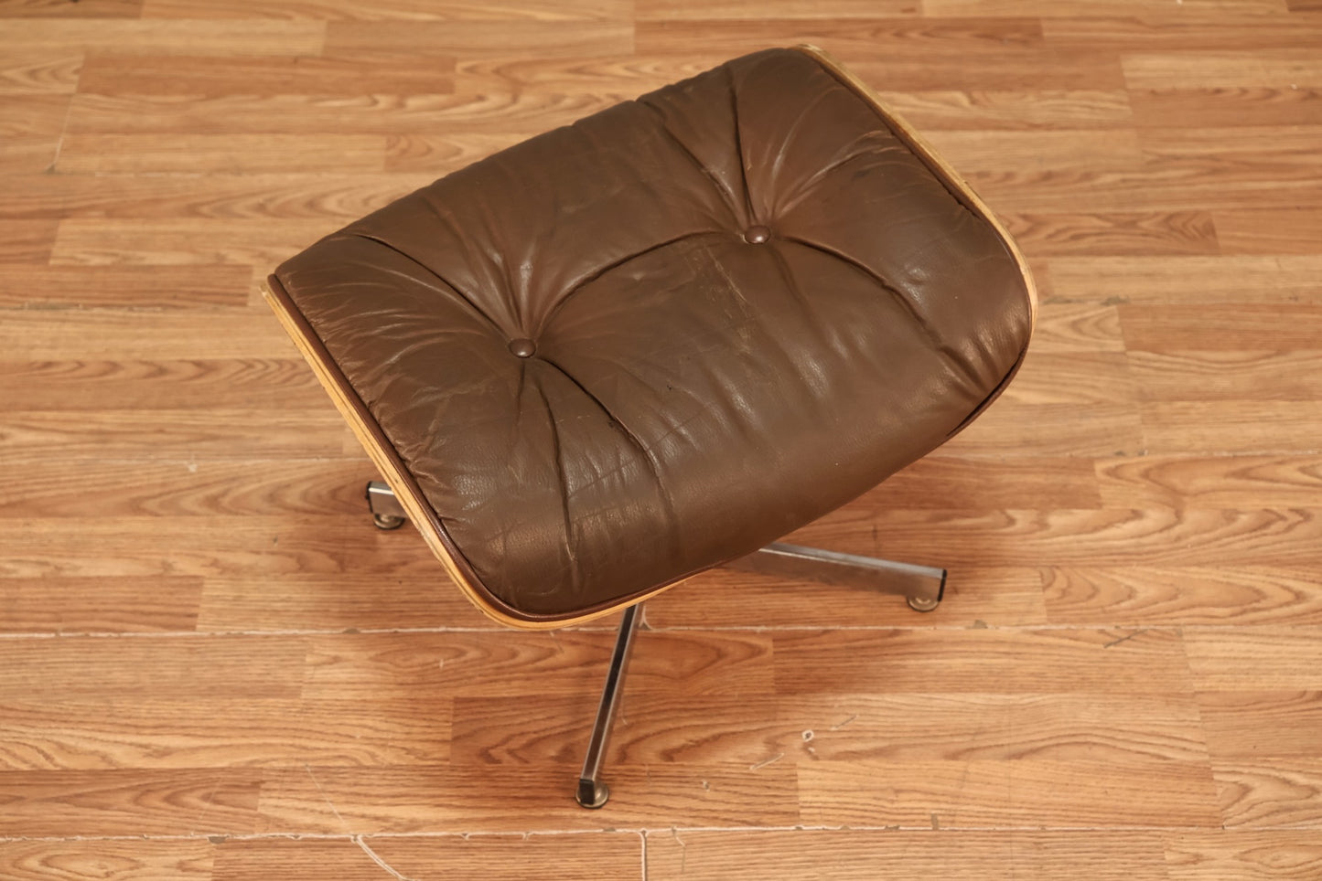 Eames-Style Taupe Leather Ottoman