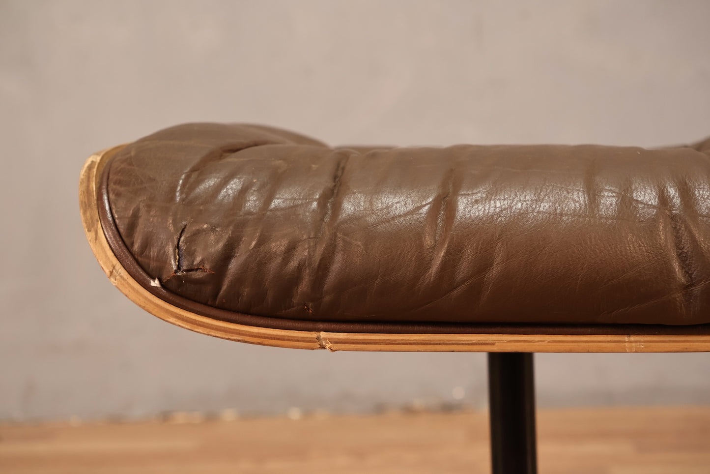 Eames-Style Taupe Leather Ottoman