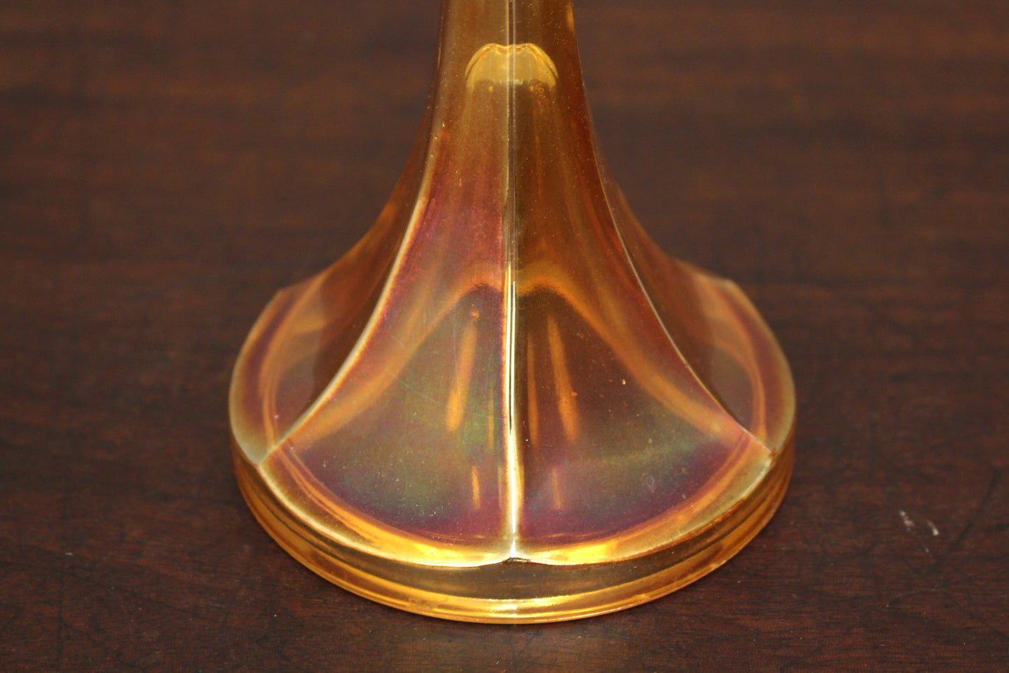 Pair of Marigold Carnival Glass Candlesticks