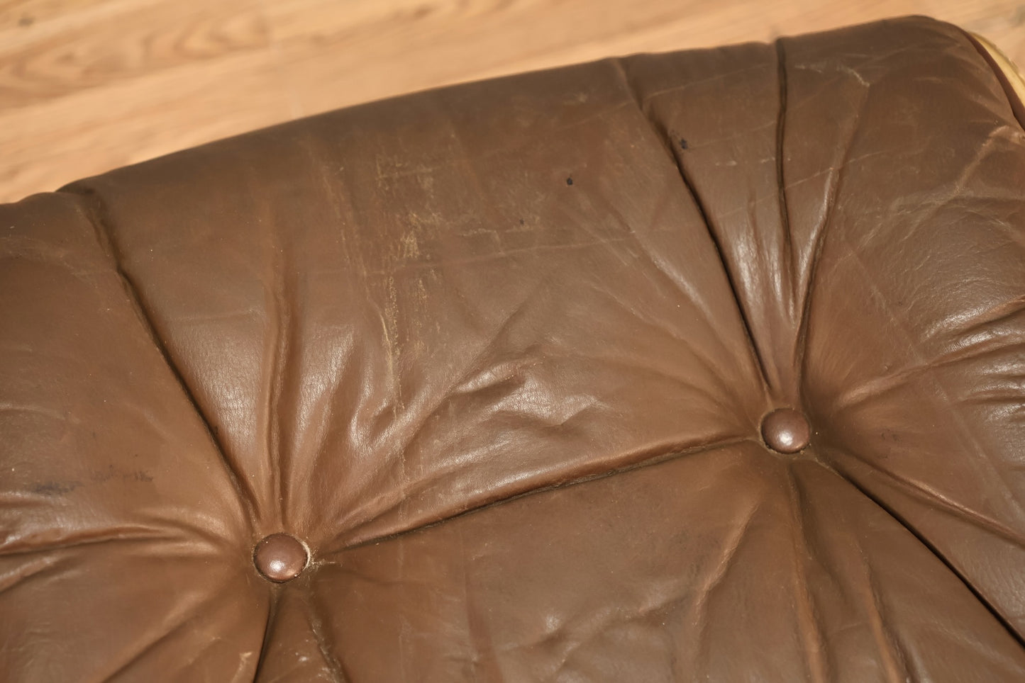 Eames-Style Taupe Leather Ottoman