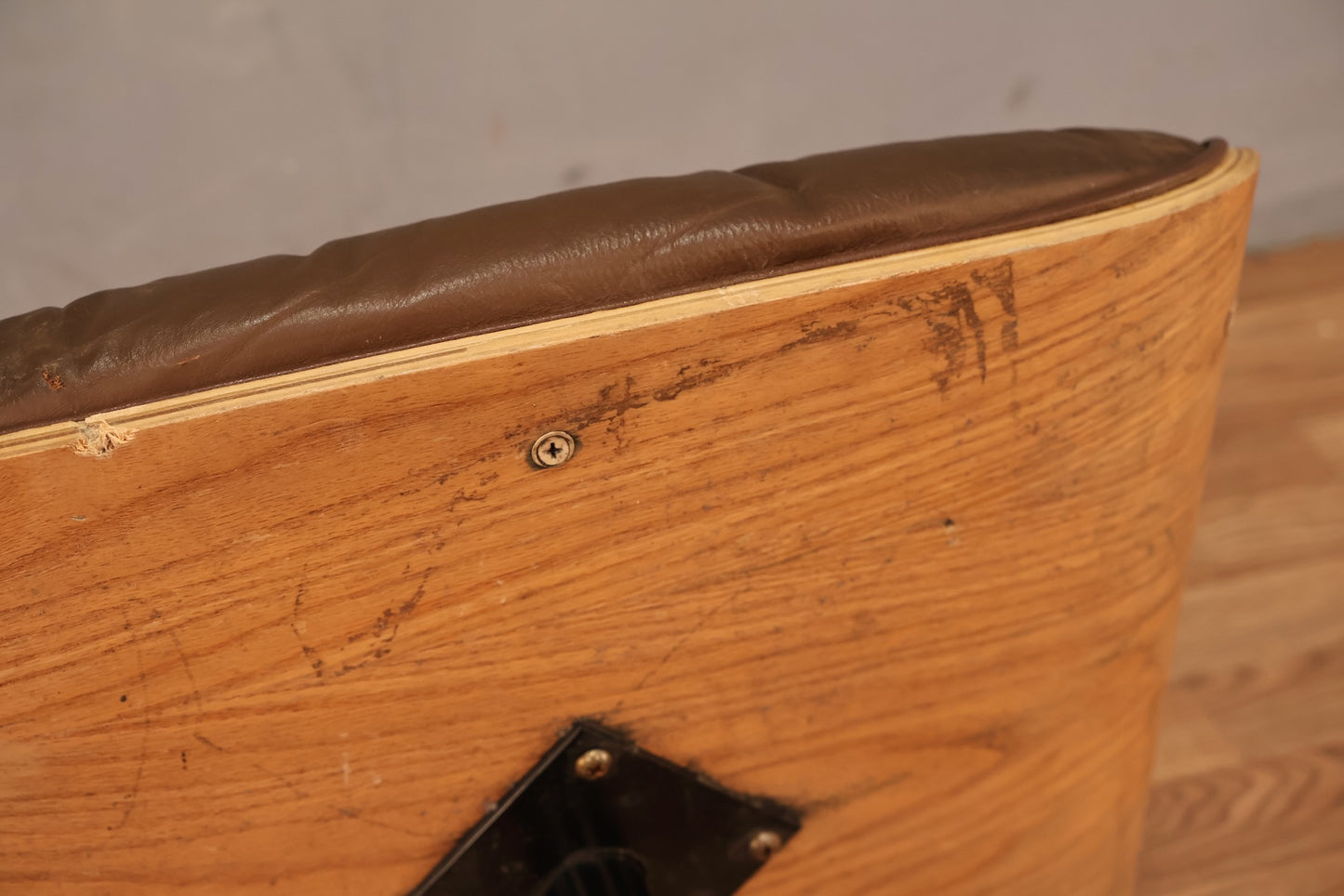 Eames-Style Taupe Leather Ottoman