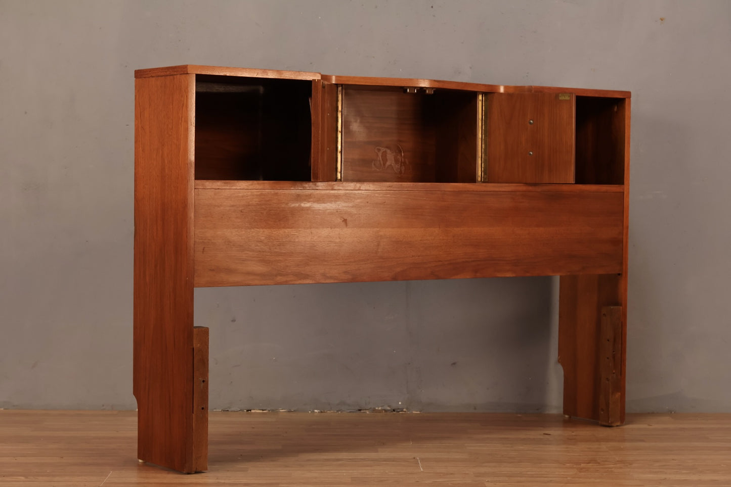 Sculptural Walnut Full Storage Headboard - ONLINE ONLY