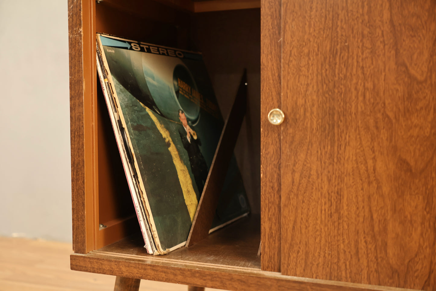 Small Laminate Sliding-Door Record Cabinet