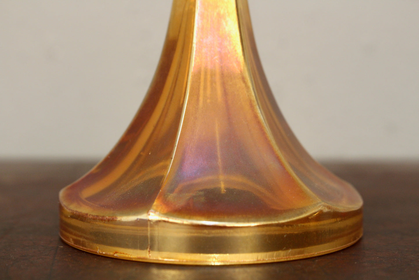 Pair of Marigold Carnival Glass Candlesticks