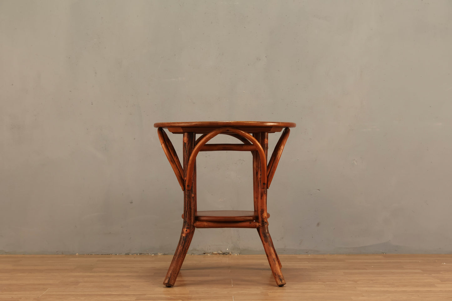 Round Oak & Bamboo End Table