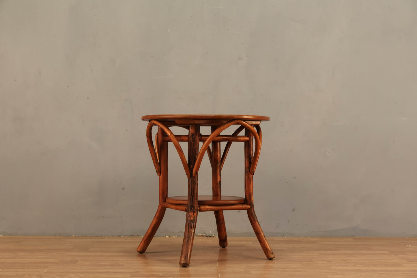 Round Oak & Bamboo End Table