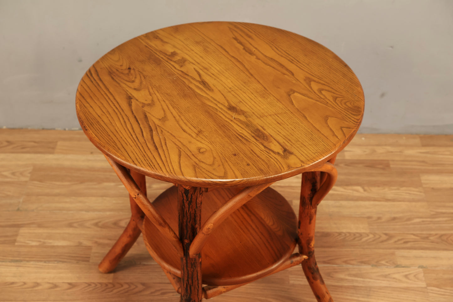 Round Oak & Bamboo End Table