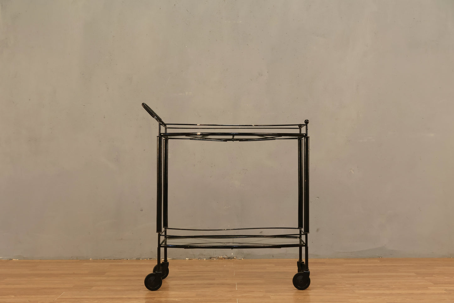 Black Metal & Glass 2-Tier Bar Cart