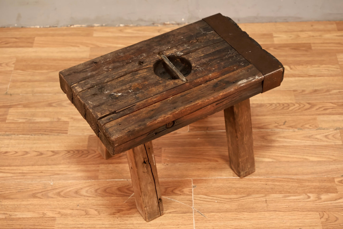 Petite Rustic Wood & Metal Stool - ONLINE ONLY