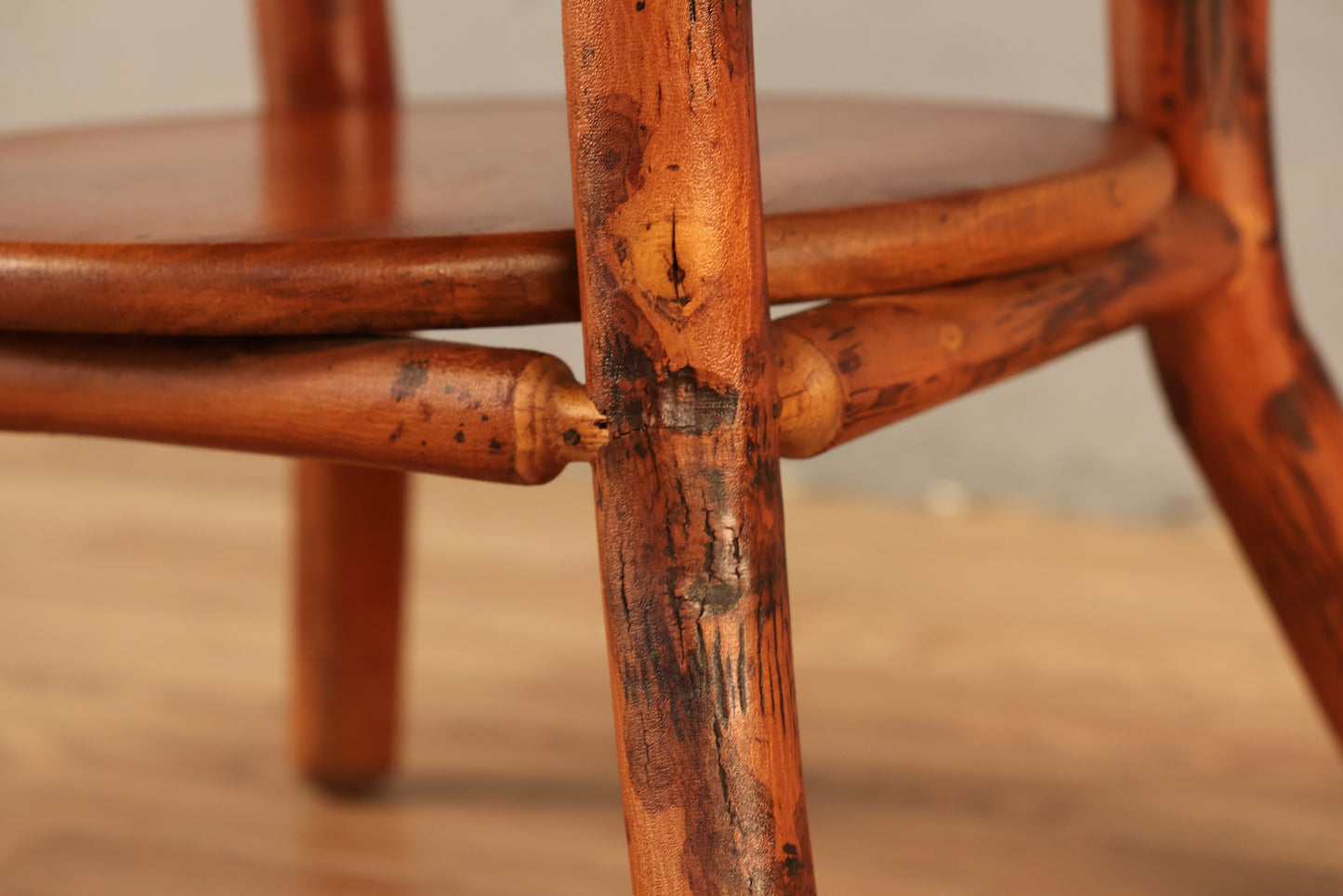 Round Oak & Bamboo End Table