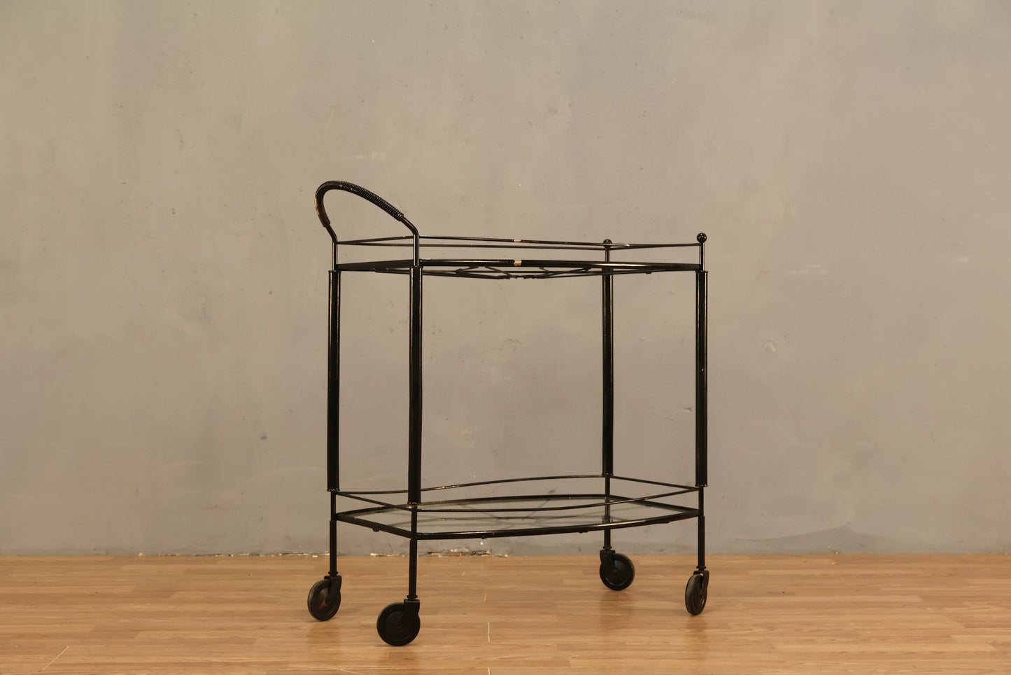 Black Metal & Glass 2-Tier Bar Cart
