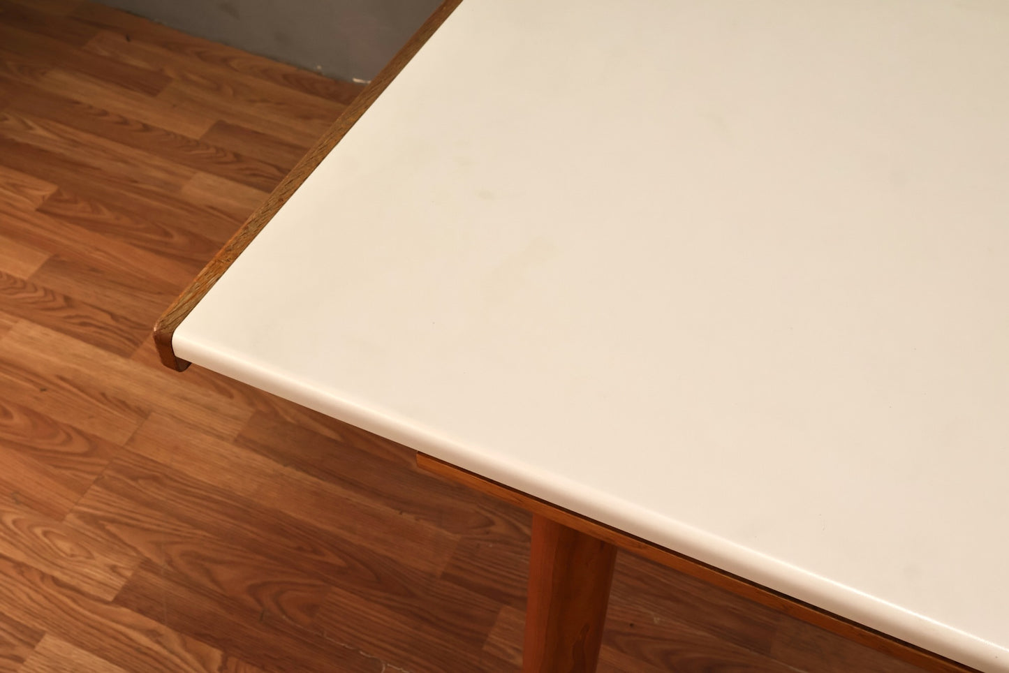 White Laminate & Pine Table With Built-In Leaf - ONLINE ONLY