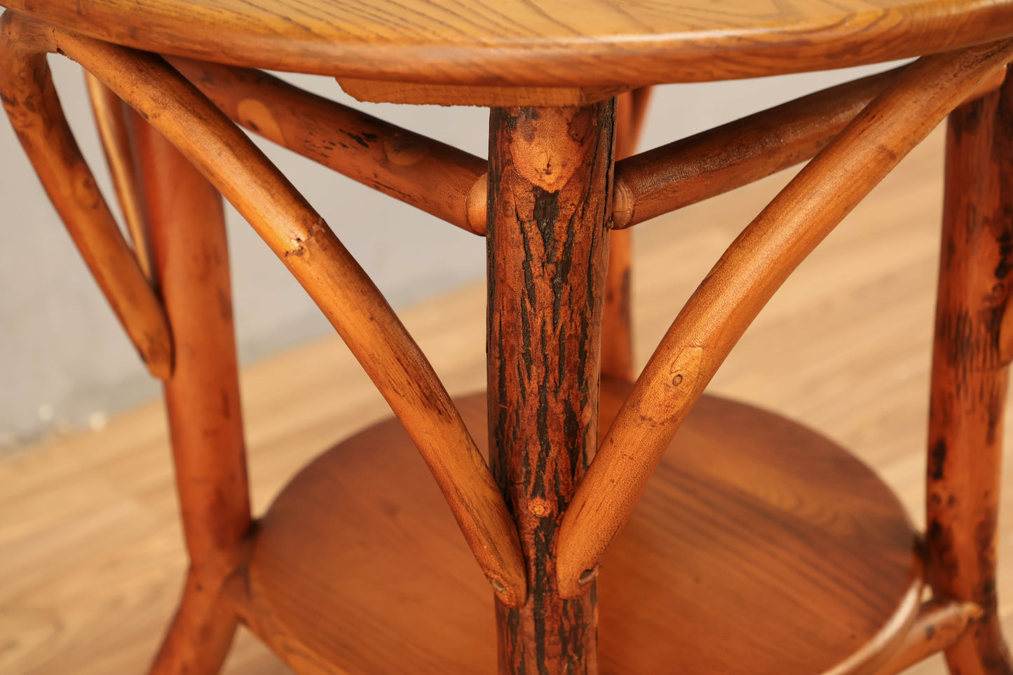 Round Oak & Bamboo End Table