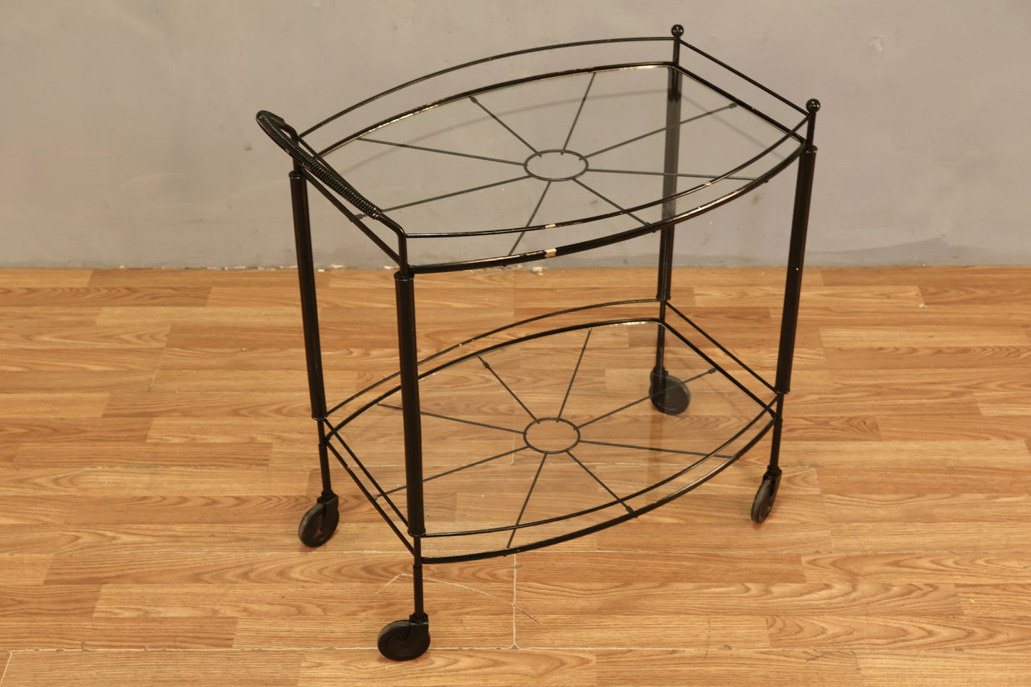 Black Metal & Glass 2-Tier Bar Cart