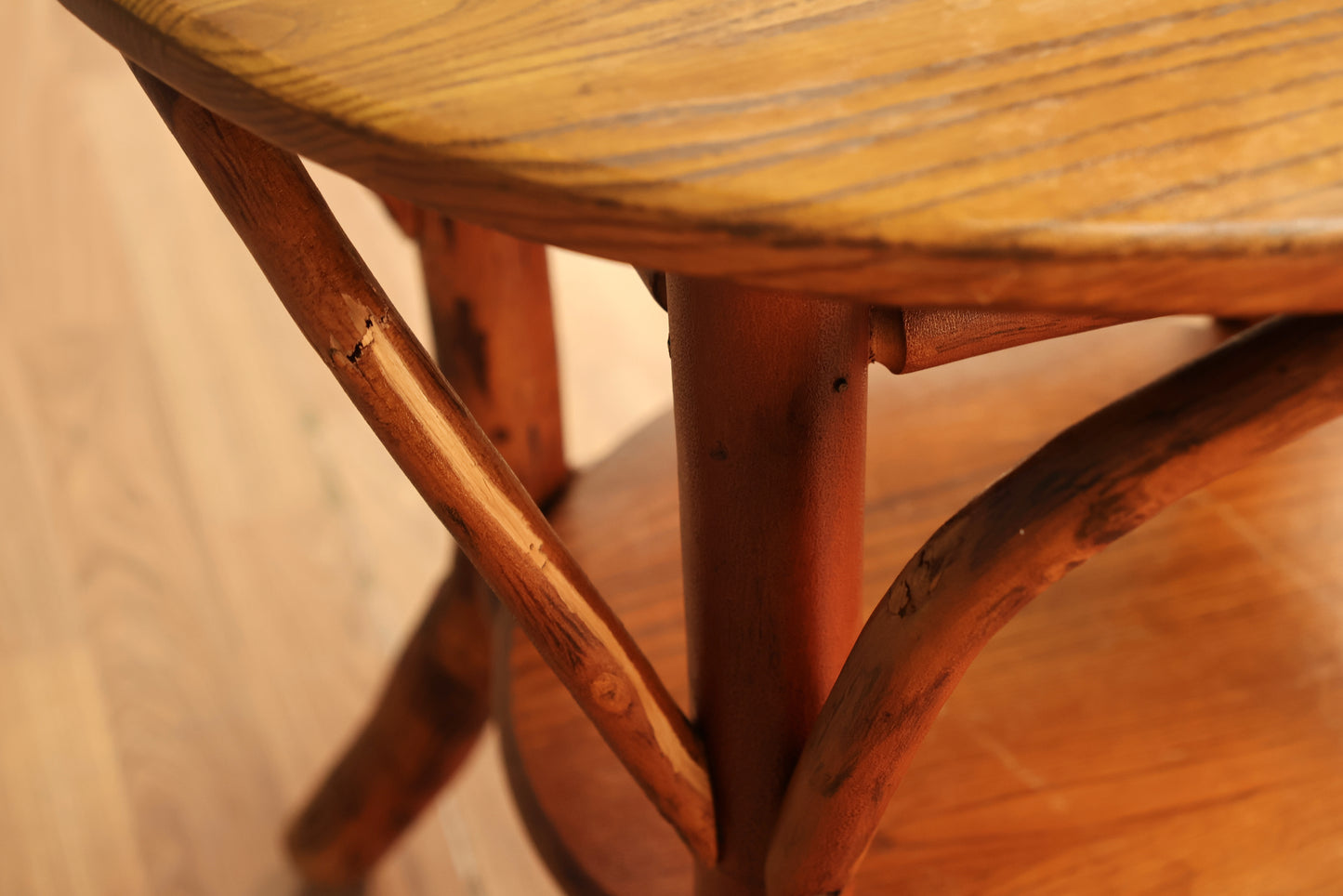 Round Oak & Bamboo End Table