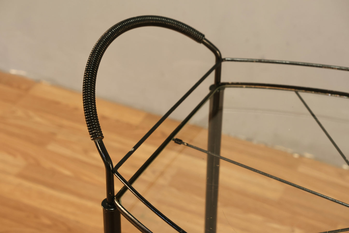 Black Metal & Glass 2-Tier Bar Cart