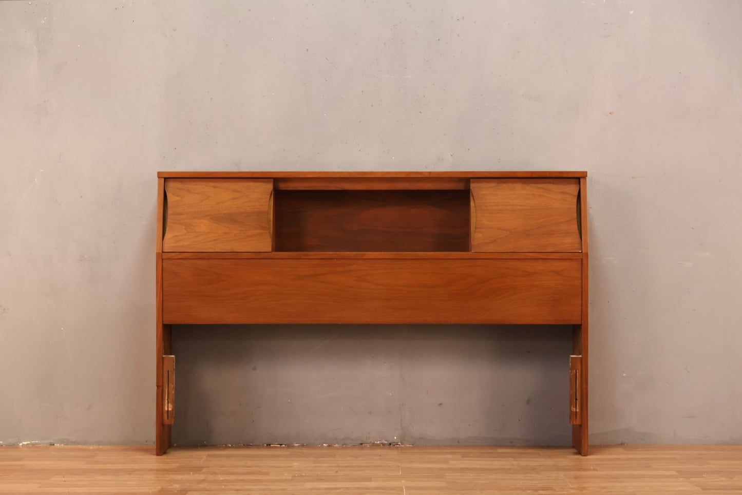 Mid Century Walnut Full Storage Headboard - ONLINE ONLY