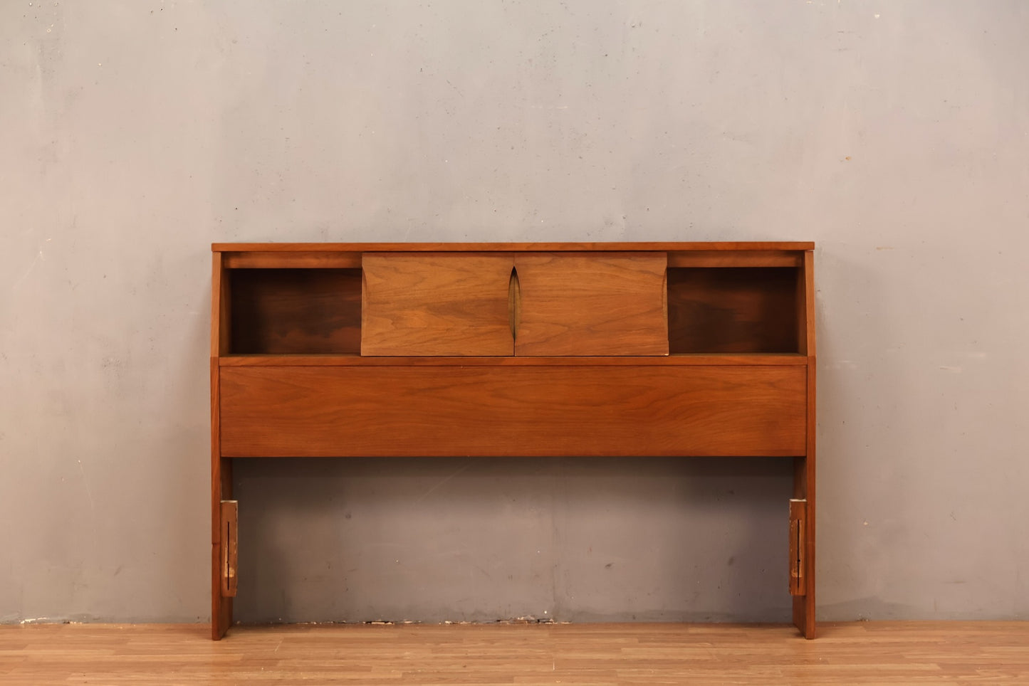 Mid Century Walnut Full Storage Headboard - ONLINE ONLY