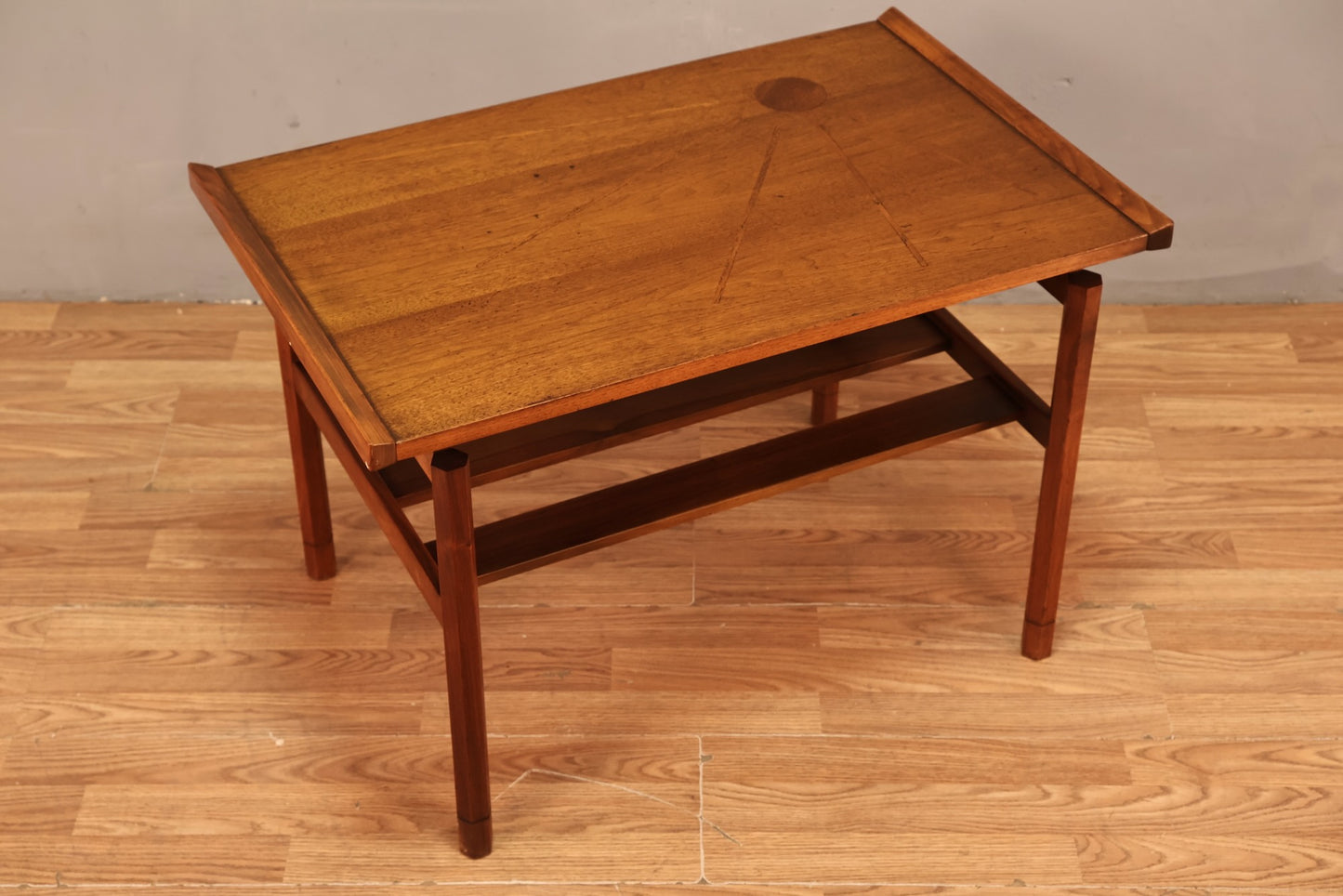 Mid Century Walnut Marquetry End Table