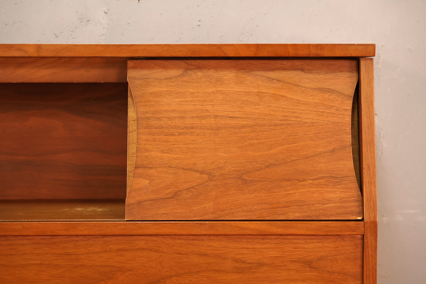 Mid Century Walnut Full Storage Headboard - ONLINE ONLY