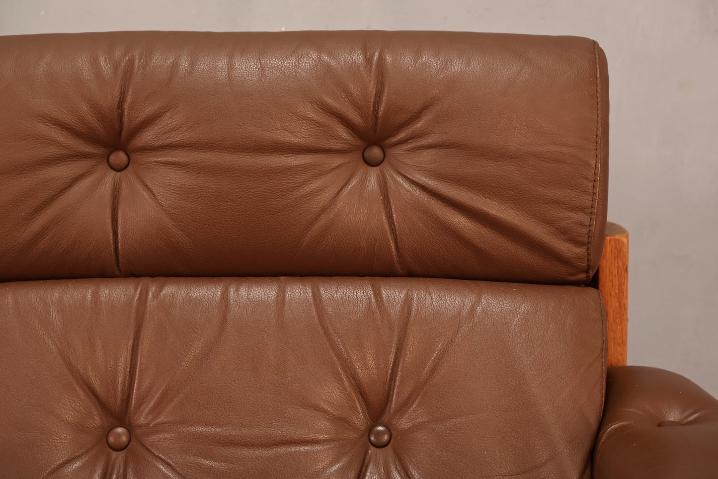 Ekornes Brown Leather & Teak Lounge Chair - ONLINE ONLY