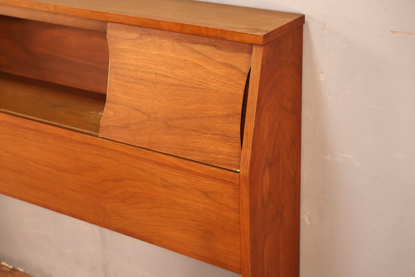 Mid Century Walnut Full Storage Headboard - ONLINE ONLY