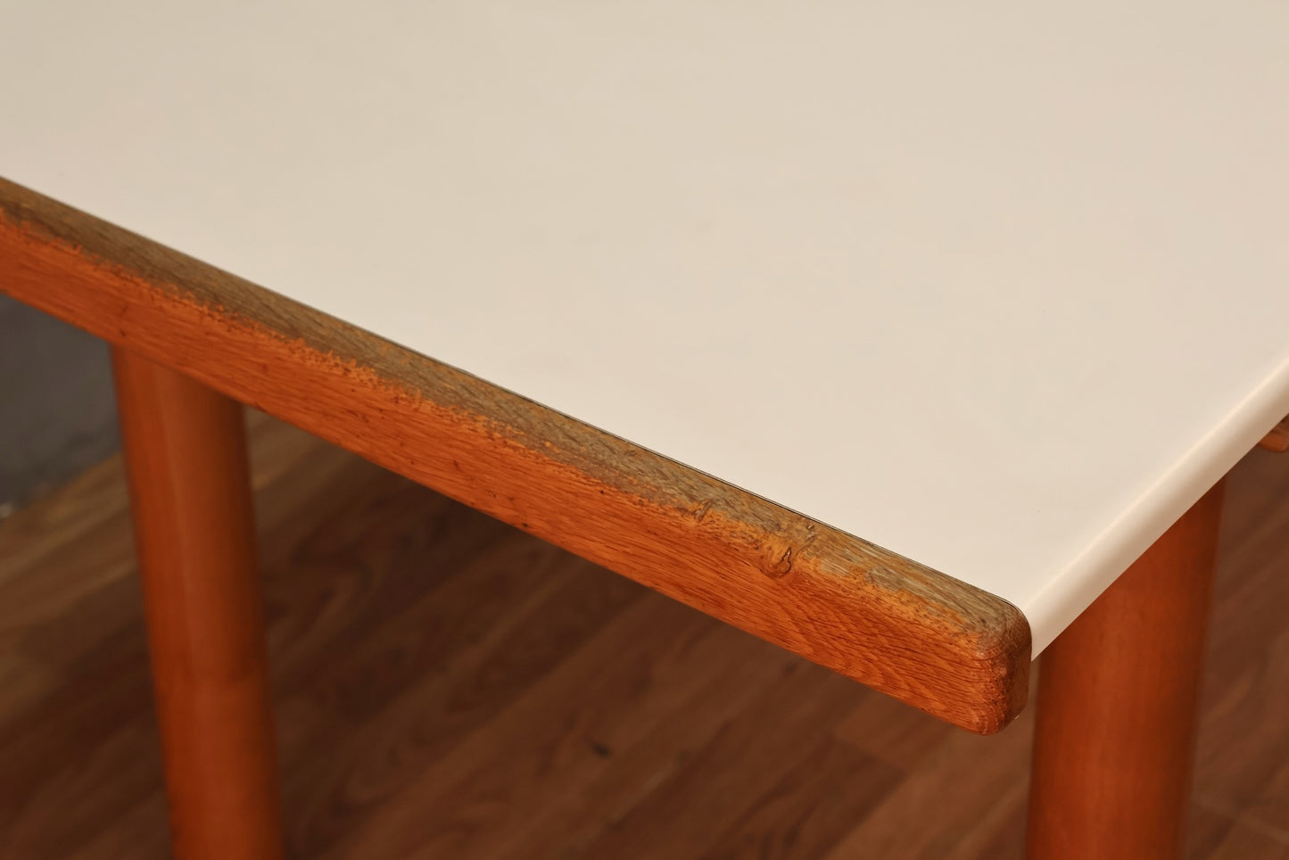 White Laminate & Pine Table With Built-In Leaf - ONLINE ONLY