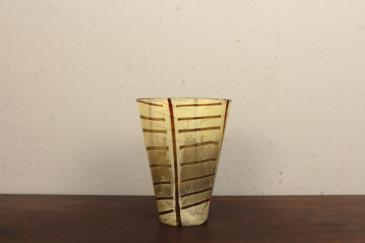 Wide Striped Glass Vase