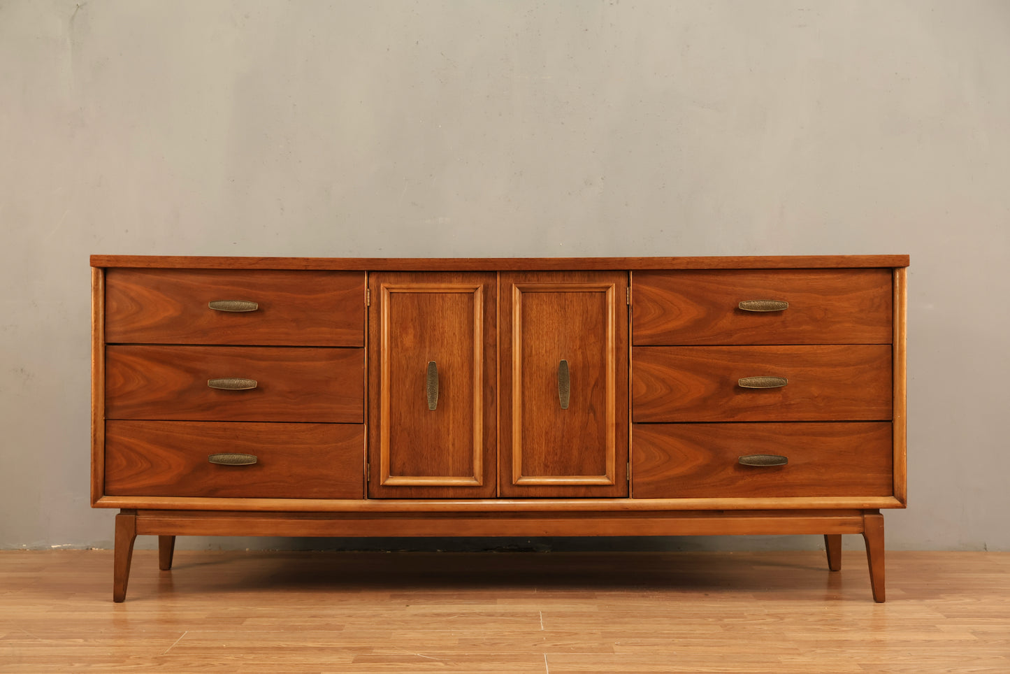 Mid Century Walnut 9-Drawer Credenza