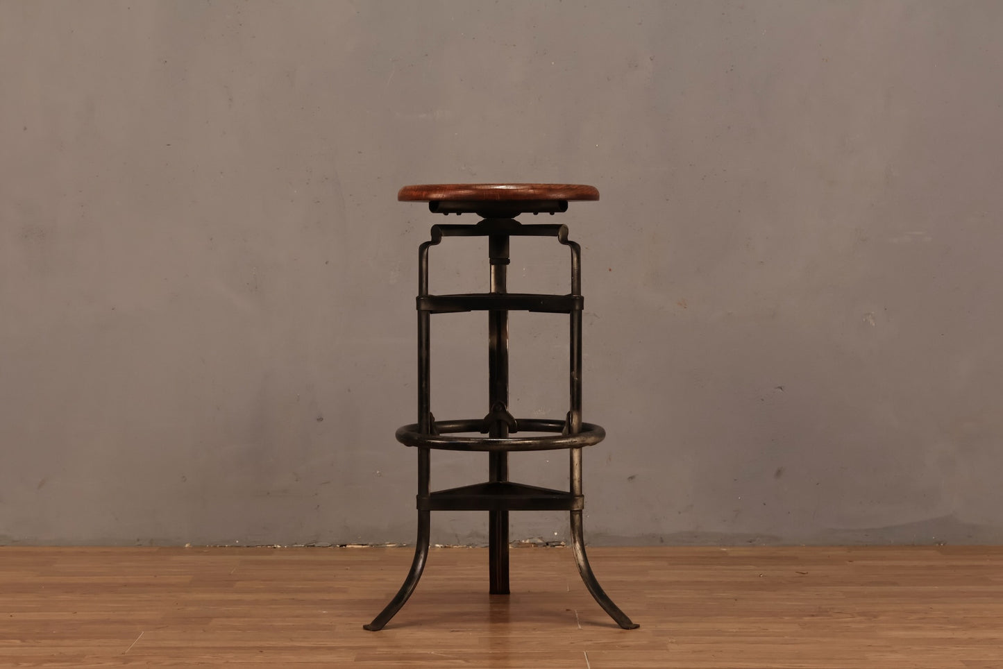 Industrial Oak & Iron Swivel Stool U - ONLINE ONLY