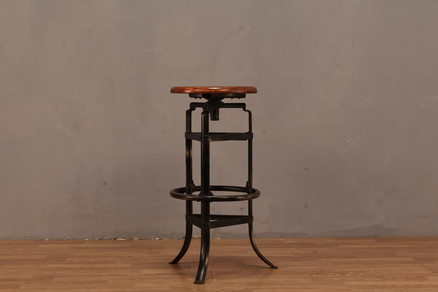 Industrial Oak & Iron Swivel Stool U - ONLINE ONLY